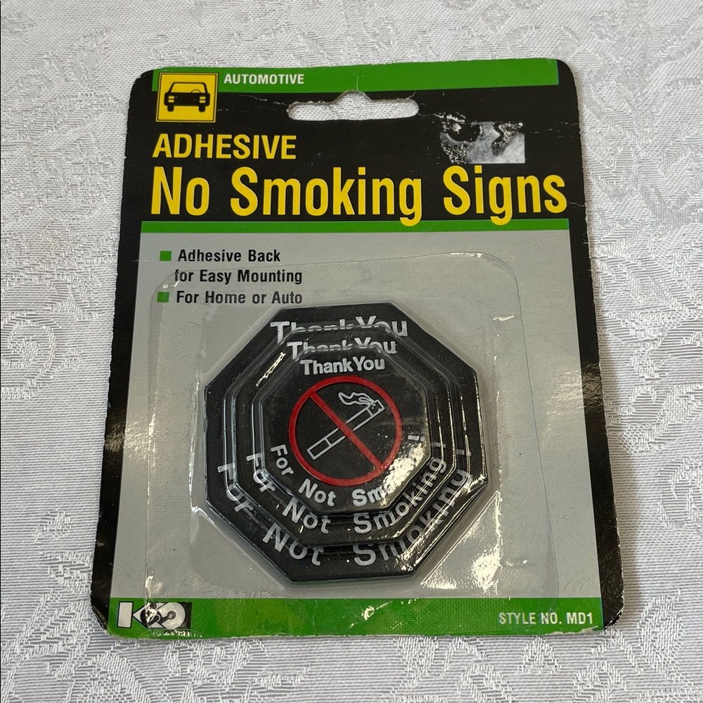 Vintage NIB Adhesive No Smoking Signs - Black with Red Symbol.  K-D Products